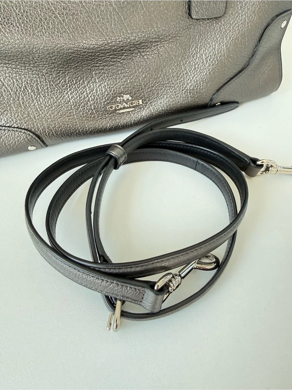 Coach Mercer 30 Satchel in metallic graphite leather with silver-tone hardware